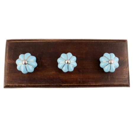 Turquoise Golden Line Medium Ceramic Melon Wooden Hooks